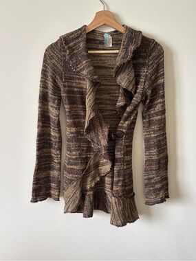 Y2K Women's Ruffled Open Knit Wrap Cardigan - Brown